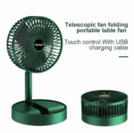 Portable Rechargeable Mini Fan with 180° Adjustable Head, 1200mAh Battery, Low Noise Brushless Motor & 3 Speed Touch Control – Green