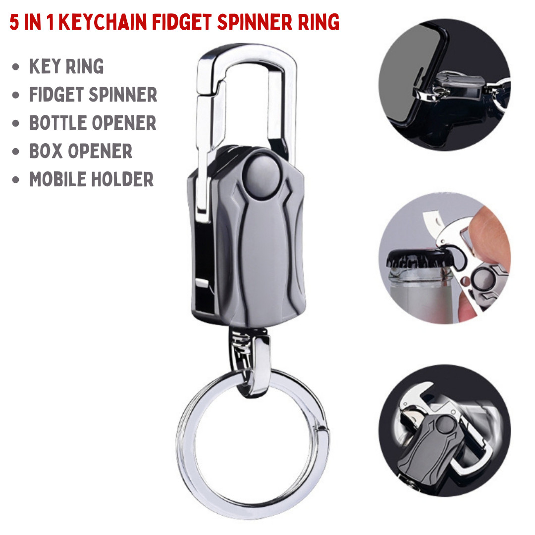 64fb4afb87825 5-in-1 Heavy Duty Key Chain Fidget Spinner Rotatable Keyring - Image 1