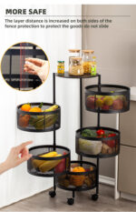 5-Layer Stainless Steel 360° Rotating Kitchen Storage Rack with Wheels - Image 2