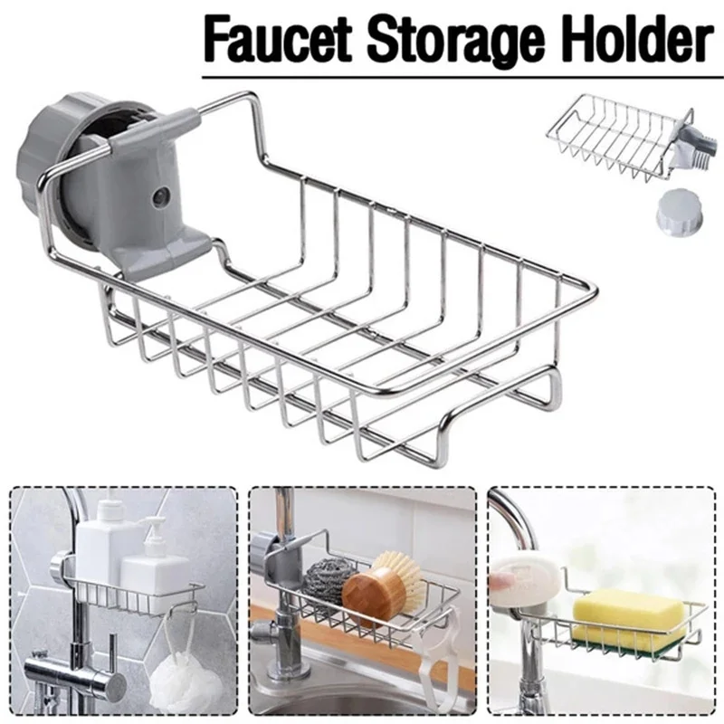 S7a076007dccc43cbb7ff6458cbf6e868E Stainless steel kitchen faucet storage shelf - Image 1