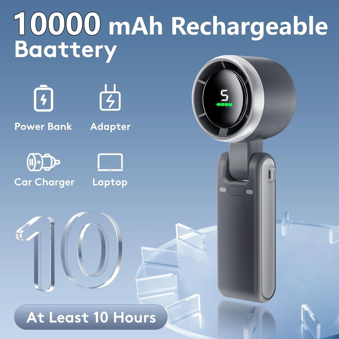 Mini Turbo Fan Portable Handheld Mini Fan Foldable Powerful Winds with 5 Speed