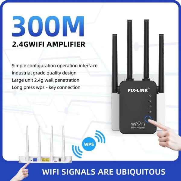 PIX-LINK 2.4G 300Mbps WiFi Signal Amplifier Wireless Router Dual Antenna Repeater