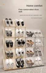 5 Layer Vertical Shoe Rack Space Saving Cabinet With Strong Load Bearing Stainless Steel Stand - Image 2