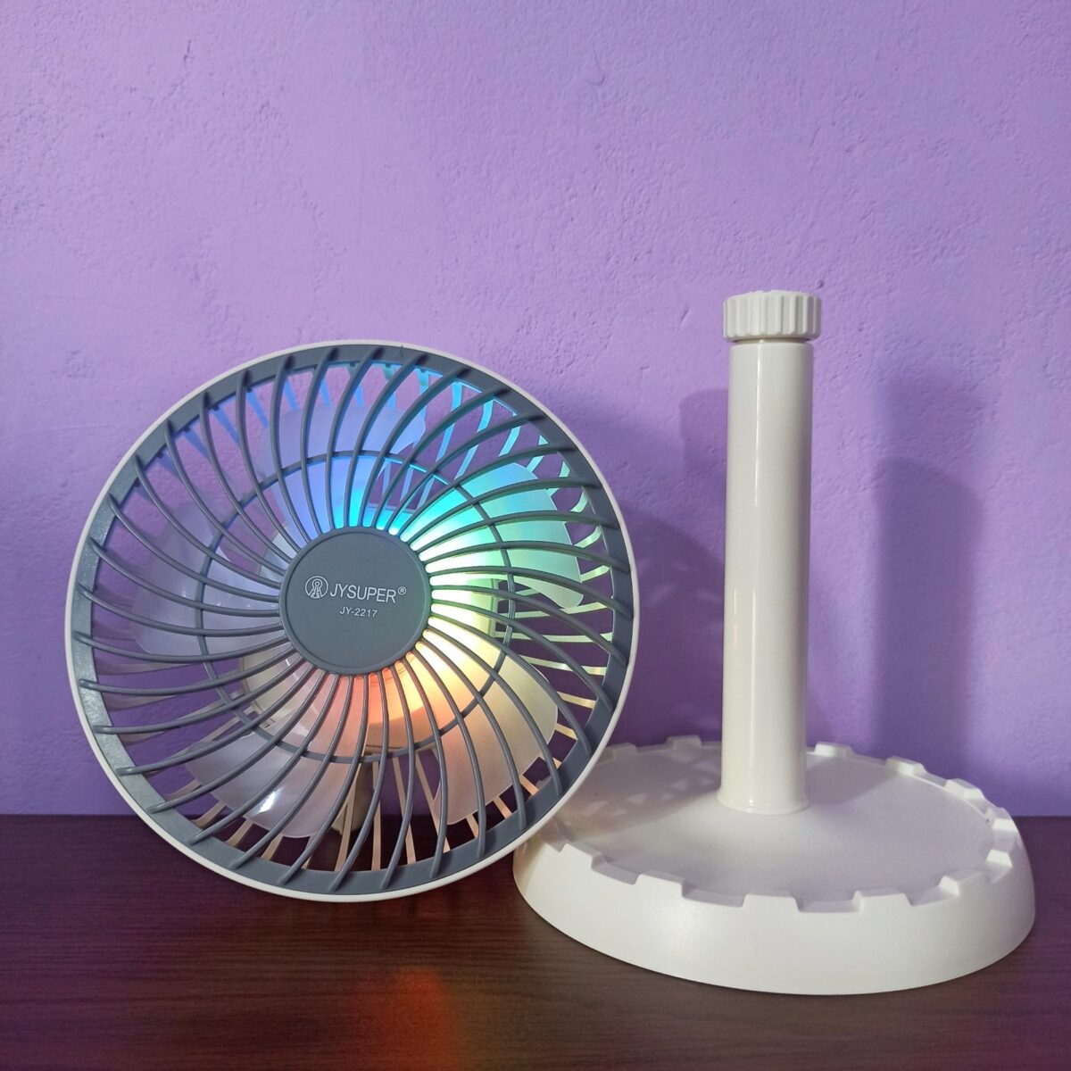 JYSuper JY-2217 Rechargeable AC/DC Portable Desk Fan RGB - Image 2