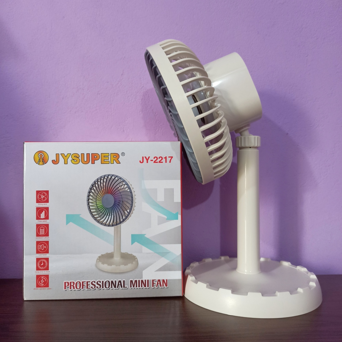 JYSuper JY-2217 Rechargeable AC/DC Portable Desk Fan RGB - Image 3