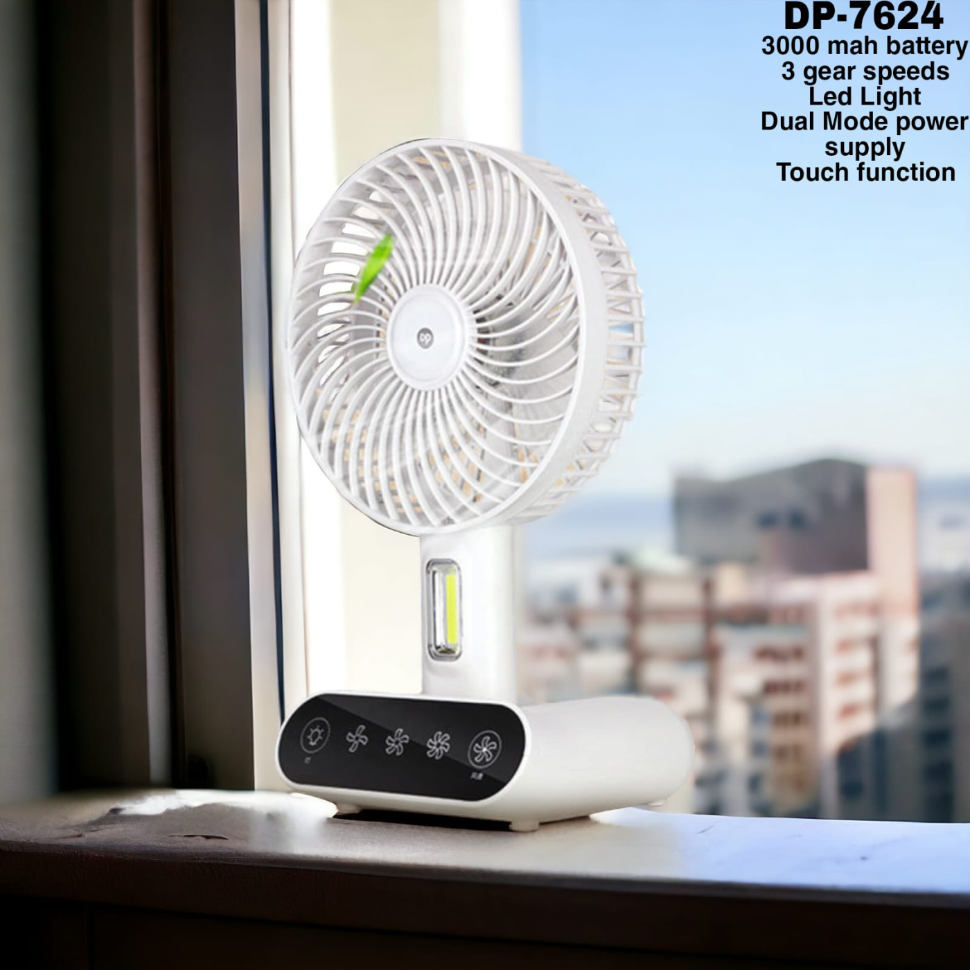 Rechargeable TableTouch Fan With Lamp USB Charging Portable Handheld 3 Gear Speed Desktop Mini Fan (DP 7624 ) - Image 4