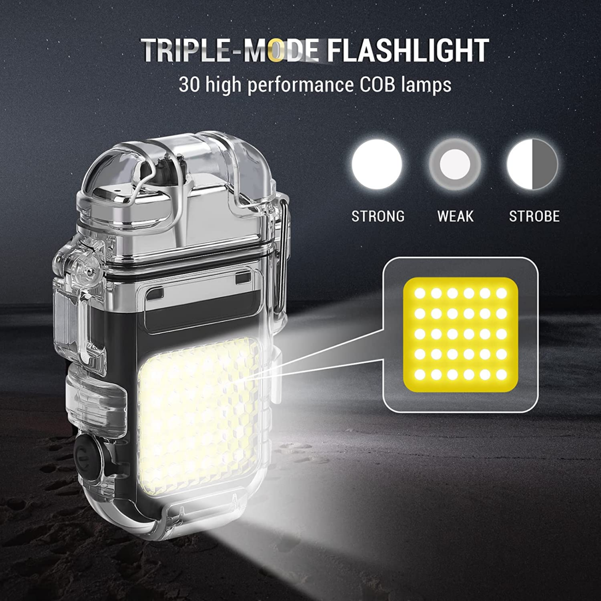 Waterproof Rechargeable Electric ARC Plasma Lighter with Flashlight - Image 3