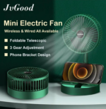 Portable Rechargeable Mini Fan with 180° Adjustable Head, 1200mAh Battery, Low Noise Brushless Motor & 3 Speed Touch Control – Green - Image 2