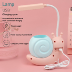 Snail LED Desk Lamp with Pen Holder – USB Rechargeable Kids Study Light, Eye Care Night Lamp for Study Table - Image 3