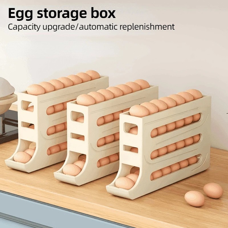 670ba45554f56 img Large Capacity Auto Eggs Rolling Shelf Fridge Egg Storage Box Rack Egg Dispenser for Home Kitchen Organizer - Image 1