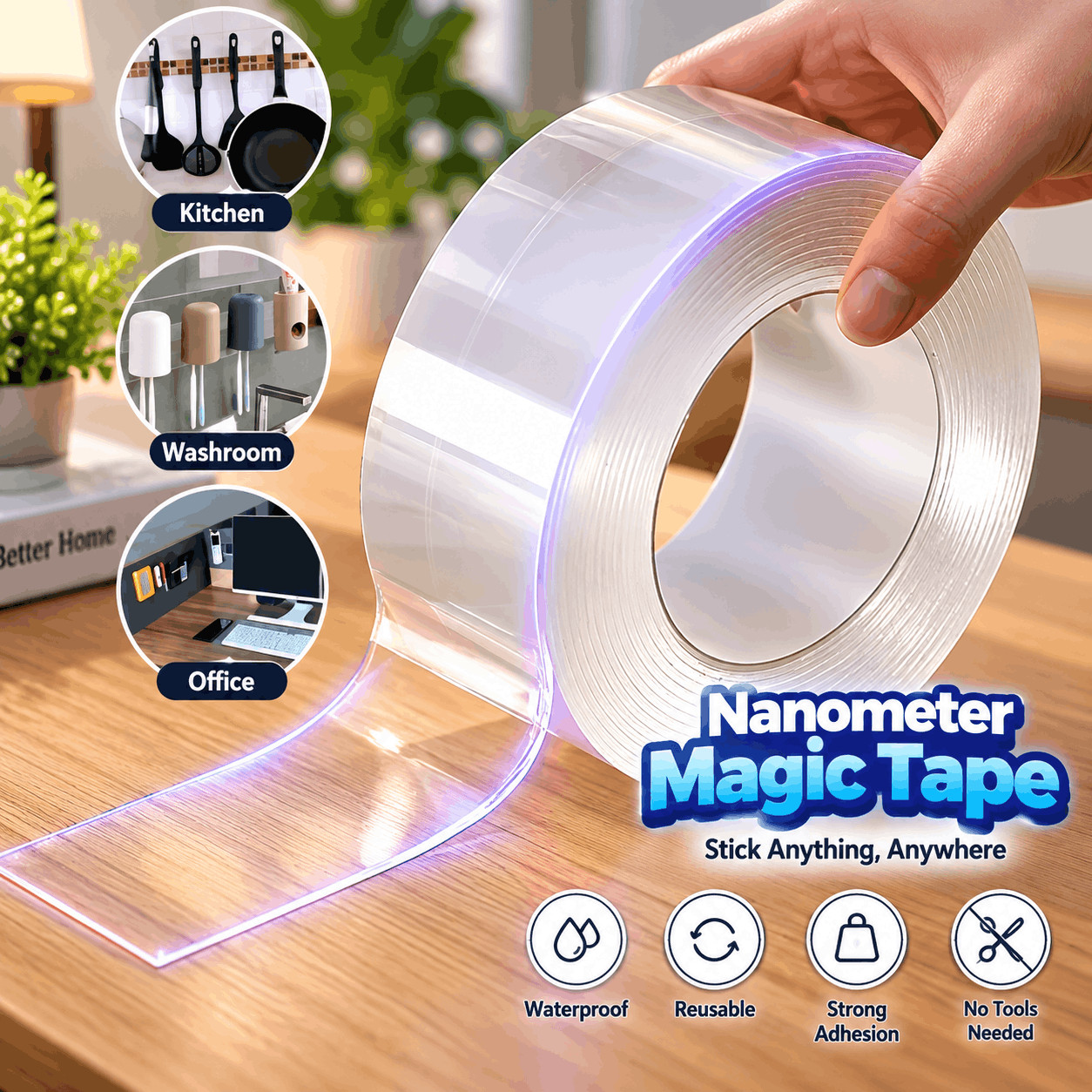 6ab20dd3c312a (3) 3cm x 3m Waterproof Strong Double Sided Nano Tape – Reusable Transparent Adhesive Tape - Image 1